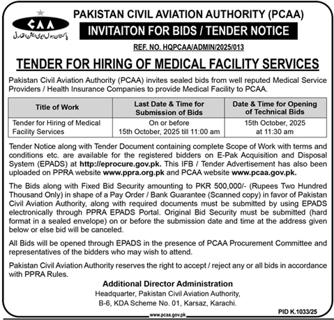 Pakistan Civil Aviation Authority Tender Notice
